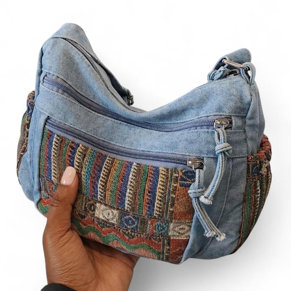 Y2K vintage patchwork denim shoulder bag 💙✨‎ super unique thrifted find